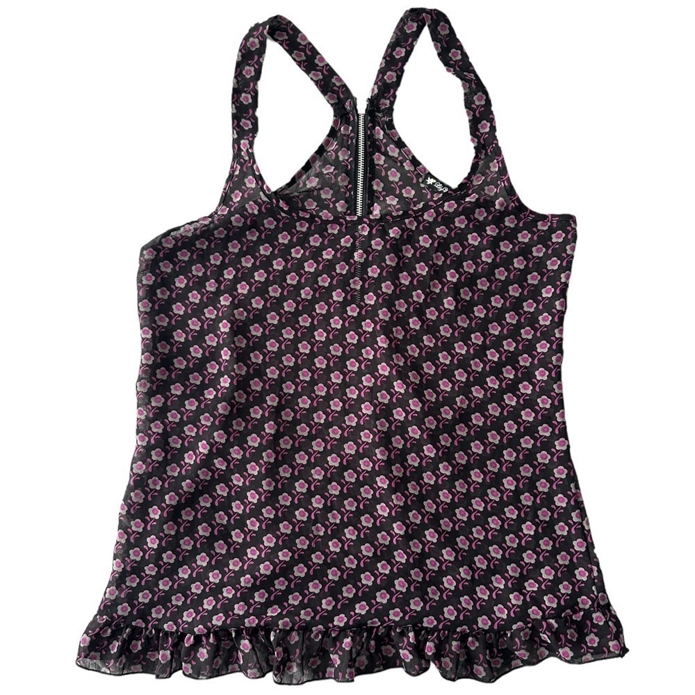 Lily White XS sheer black and pink floral racerback tank top